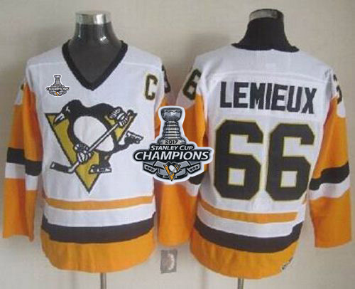 Penguins #66 Mario Lemieux White/Black CCM Throwback Stanley Cup Finals Champions Stitched NHL Jersey